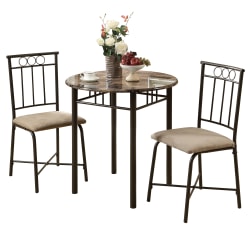 Monarch Specialties Owen Dining Table With 2 Chairs, Cappuccino/Bronze