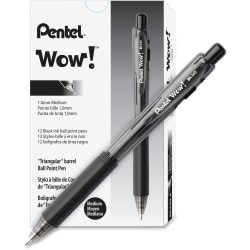 Pentel® WOW! Retractable Ballpoint Pens, Pack Of 36, Medium Point, Transparent Barrel, Black Ink