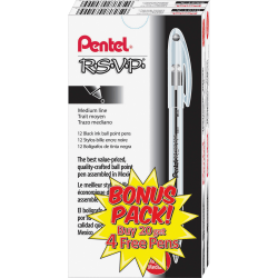 Pentel® R.S.V.P. Ballpoint Stick Pens, Pack Of 24, Medium Point, 0.7 mm, Clear Barrel, Black Ink