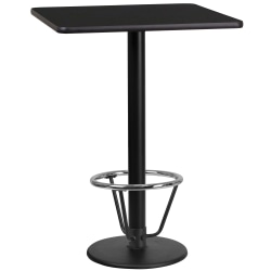 Flash Furniture Square Laminate Table Top With Round Bar-Height Table Base And Foot Ring, 43-1/8"H x 24"W x 24"D, Black