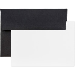 JAM Paper® Stationery Set, 5 1/4" x 7 1/4", 30% Recycled, Set Of 25 White Cards And 25 Black Envelopes