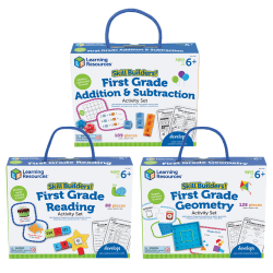 Learning Resources Skill Builders! 1st Grade Activity Set 3-Pack, Reading, Addition & Subtraction, Geometric Shapes