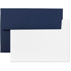 JAM Paper® Stationery Set, 5 1/4" x 7 1/4", Set Of 25 White Cards And 25 Navy Blue Envelopes