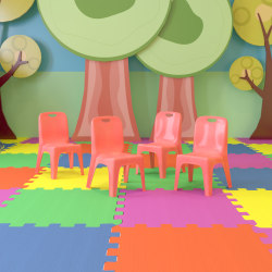 Flash Furniture Plastic Stackable School Chairs With Carrying Handle And 11" Seat Height, Red, Set Of 4 Chairs