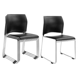 National Public Seating 8700 Series Cafetorium Plush Vinyl Stack Chairs, Black, Pack Of 4 Chairs