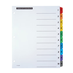 Office Depot® Brand Table Of Contents Customizable Index With Preprinted Tabs, Multicolor, Numbered 1-10