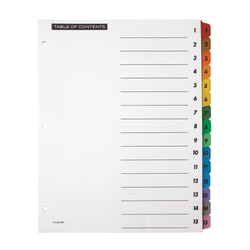 Office Depot® Brand Table Of Contents Customizable Index With Preprinted Tabs, Assorted Colors, Numbered 1-15