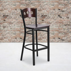Flash Furniture Decorative Metal Restaurant Barstool With 3 Circle Back, Walnut/Black