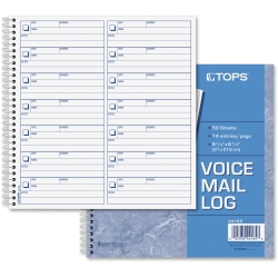TOPS Voice Message Log Book - 50 Sheet(s) - 24 lb - Spiral Bound - 8.50" x 8.25" Sheet Size - White - Blue Print Color - 1 Each