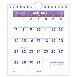 2024 AT-A-GLANCE® Monthly Wall Calendar, 6-1/2" x 7-1/2", January To December 2024, PM528
