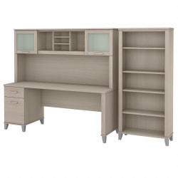 Bush Business Furniture Somerset 72"W Office Computer Desk With Hutch And 5-Shelf Bookcase, Sand Oak, Standard Delivery