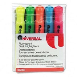 Universal Desk Highlighter - Marker Point Style: Chisel - Ink Color: Fluorescent Assorted - 5 / Set
