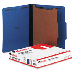 Universal 10201 Pressboard Classification Folder - Letter - 8.5" x 11" - 2/5 Tab Cut on Right of Center - 1 Dividers - 1.5" Expansion - 4 Fastener - 10 / Box - 25pt. - Cobalt Blue