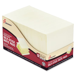 SKILCRAFT® Self-Stick Fan Fold Note Pads, 30% Recycled, 3" x 3", Yellow, 100 Sheets Per Pad, Pack Of 12 (AbilityOne 7530-01-352-6616)