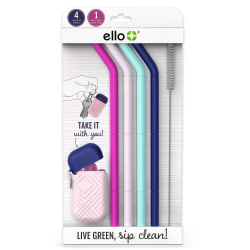 Ello Compact Fold And Store Silicone Straw Set, June Breeze Assorted