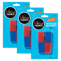 Dowling Magnets® North/South Bar Magnets, 3", Red/Blue Poles, 2 Magnets Per Pack, Set Of 3 Packs