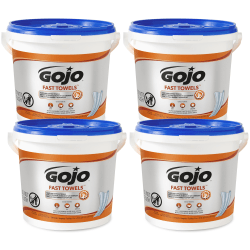 GOJO® Fast Textured Wet Shop Towels, Citrus Scent, Bucket Of 130 Towels, Case Of 4 Buckets