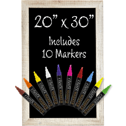 Excello Global Products Wall-Mounted Magnetic Chalkboard Sign, Porcelain, 30" x 20", Black, White Wood Frame