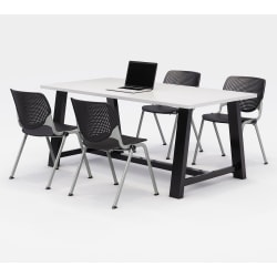 KFI Studios Midtown Table With 4 Stacking Chairs, 30"H x 36"W x 72"D, Designer White/Black