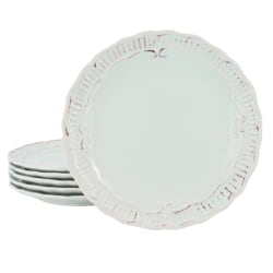 Modern Southern Home Capri 6-Piece Stoneware Embossed Dinner Plate Set, 11", Egg Blue
