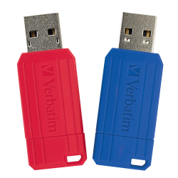 Verbatim 128GB PinStripe USB Flash Drive - 2pk - Red, Blue - 128GB - 2pk - Red, Blue