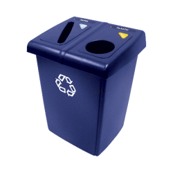 Rubbermaid® Half Glutton® Recycling Station, 35 2/5"H x 23 3/5"W x 36 4/5"D, 46-Gallon Capacity, Blue/White