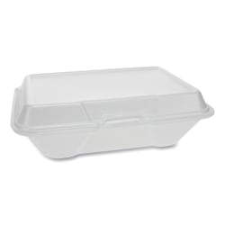 Pactiv Evergreen Foam Hinged Lid Containers, 9-1/4" x 6-1/2" x 2-3/4", White, Carton Of 150 Containers