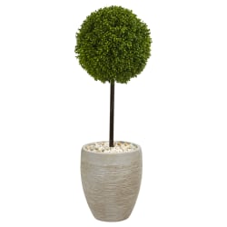 Nearly Natural Boxwood Ball Topiary 36"H Artificial UV Resistant Indoor/Outdoor Tree With Oval Planter, 36"H x 12"W x 12"D, Green