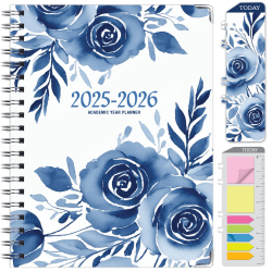 2025-2026 Global Printed Products Hardcover Fashion Daily/Weekly/Monthly Academic Planner, 8-1/2" x 11", Blue Bloom, June 2025 To July 2026
