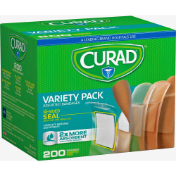 Curad Variety Pack 4-sided Seal Bandages - 200/Box - Assorted - Fabric, Plastic