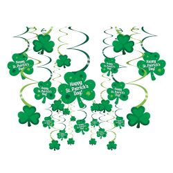 Amscan 679490 St. Patrick's Day Shamrock Swirls Decorations, 7", Green, Pack Of 60 Decorations