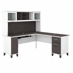 Bush® Furniture Somerset 72"W L-Shaped Desk With Hutch, Storm Gray/White, Standard Delivery
