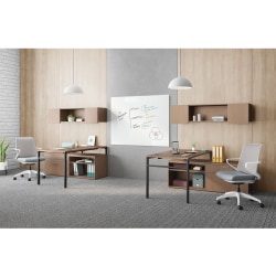 HON® Mod 60"W Computer Desk Workstation With Wall Mount Storage And 2 Credenzas, Sepia Walnut/Black