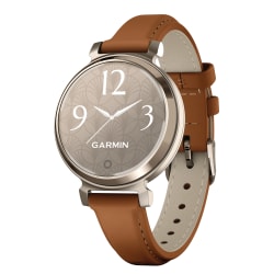 Garmin® Lily® 2 Classic Health And Fitness Smartwatch With Anodized Aluminum Bezel/Case And Leather Band, Cream Gold