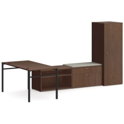 HON® Mod 60"W L-Station Computer Desk With Storage, Sepia Walnut/Cool Neutral/Black