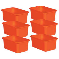 Teacher Created Resources Small Plastic Storage Bins, 5"H x 11-3/8"W x 7-3/4"D, Orange, Pack Of 6