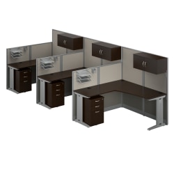 Bush Business Furniture Office in an Hour 3 Person L Shaped Cubicle Workstations, Mocha Cherry, Standard Delivery