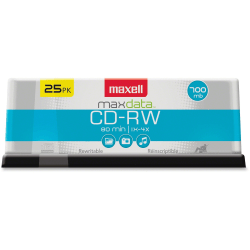 Maxell® CD-RW Rewritable Media Spindle, 700MB/80 Minutes, 1x-4x, Pack Of 25