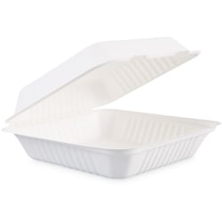 Boardwalk® Bagasse Food Containers, 1-Compartment, 3-3/16"H x 9"W x 9"D, White, 100 Containers Per Sleeve, Carton Of 2 Sleeves