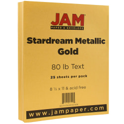 JAM Paper® Color Multi-Use Card Stock, Gold Metallic, Letter (8.5" x 11"), 80 Lb, Pack Of 25