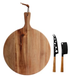 Gibson Elite 3-Piece Acacia Wood Charcuterie Serving Board And Cheese Knife Set, Brown