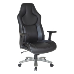 Office Star™ Big And Tall Ergonomic Bonded Leather High-Back Gaming Chair, Gray/Black