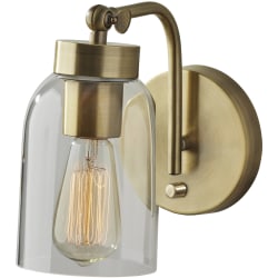 Adesso® Bristol Wall Lamp, 9"H x 5"W, Clear Shade/Antique Brass Base