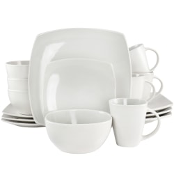 Soho Lounge Bright Shell 16-Piece Square Stoneware Dinnerware Set, Shell White