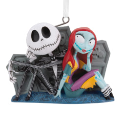 Hallmark Resin Christmas Ornament, 3" x 2-1/4" x 1", Disney Tim Burton's The Nightmare Before Christmas Jack and Sally With Tombstones