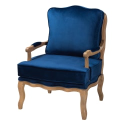 Baxton Studio Jules Traditional Fabric/Finished Wood Accent Chair, Navy Blue/French Oak Brown