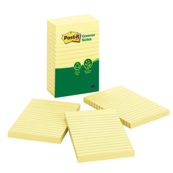 Post-it Greener Notes, 4 in x 6 in, 5 Pads, 100 Sheets/Pad, Clean Removal, Canary Yellow, Lined