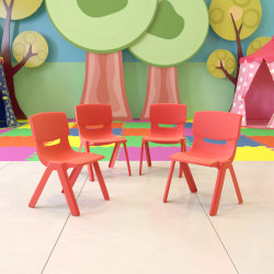Flash Furniture Plastic Stackable School Chairs With 10-1/2" Seat Height, Red, Set Of 4 Chairs