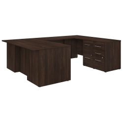 Bush Business Furniture Office 500 72"W U-Shaped Executive Corner Desk With Drawers, Black Walnut, Standard Delivery