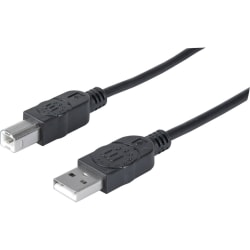 Manhattan USB-A to USB-B Cable, 1.8m, Male to Male, Black, 480 Mbps (USB 2.0), Hi-Speed USB, Lifetime Warranty, Polybag - USB cable - USB (M) to USB Type B (M) - USB 2.0 - 6 ft - molded - black